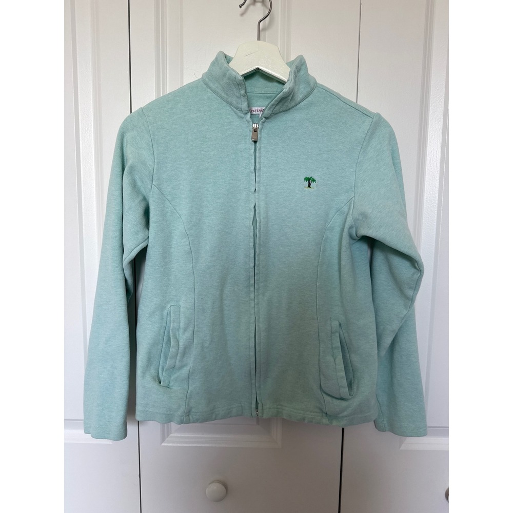 Peter Millar Womens Mint Green Full Zip Palm Tree Knit Jacket Size Small